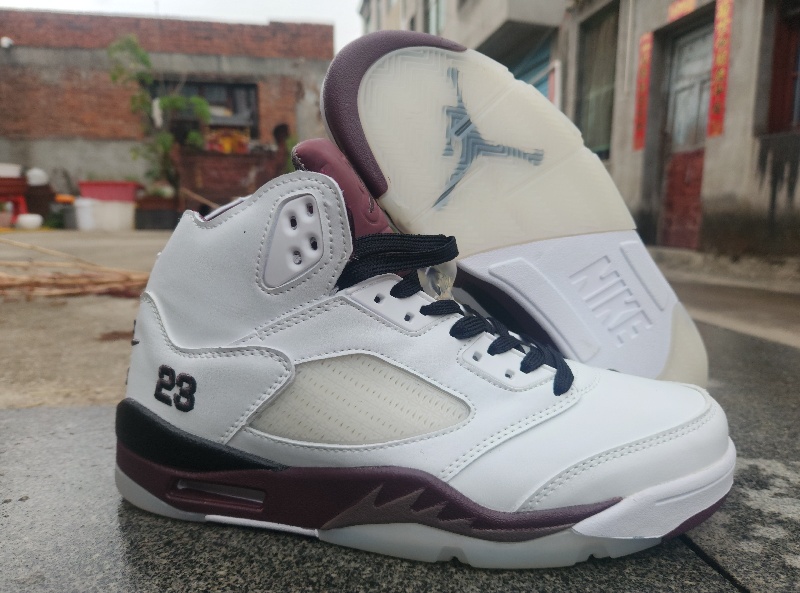 Men's Running Weapon Air Jordan 5 White/Burgundy Shoes 093 Men's Running Weapon Air Jordan 5 White/Burgundy Shoes 093